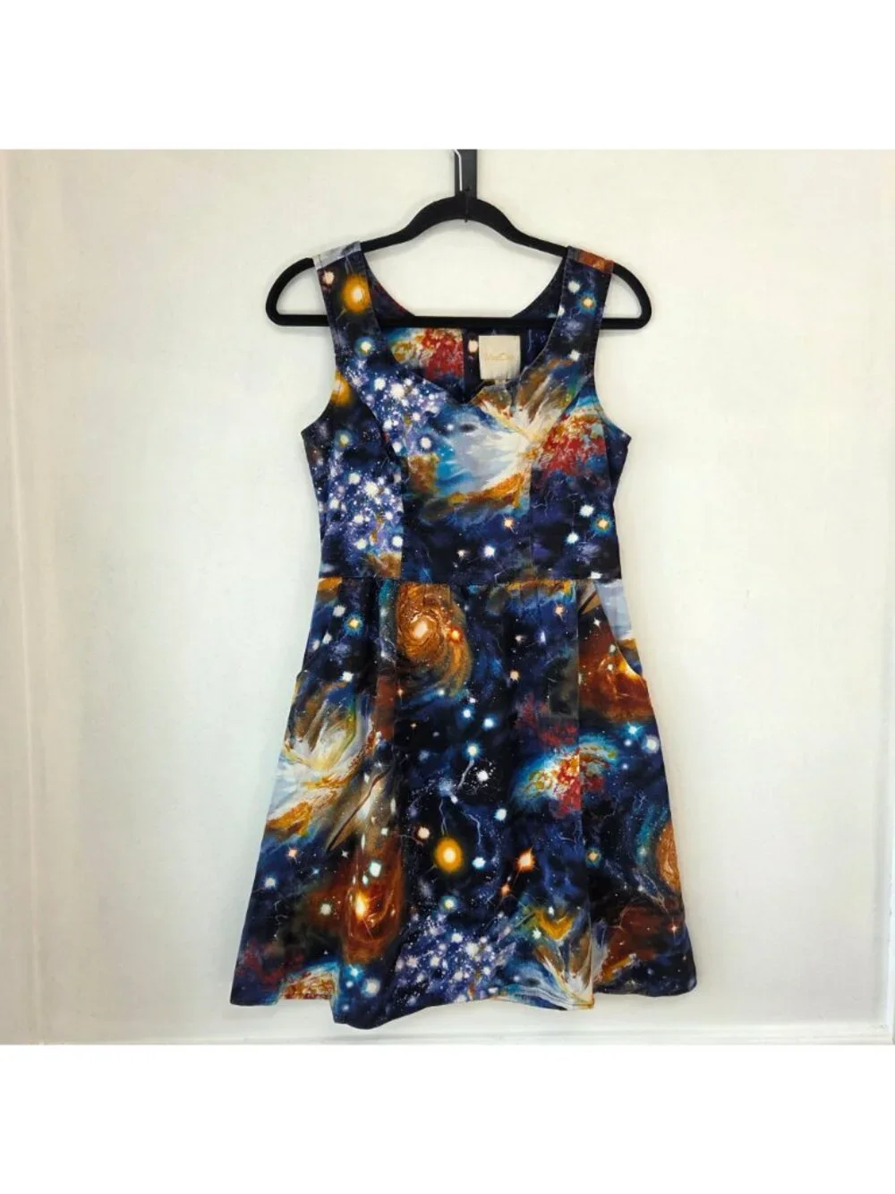 Modcloth Galaxy Print Fit and Flare Dress Blue Constellations Pinup Women's M - Picture 2 of 10